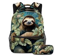 Simpatico bradipo conquista la classe con il nostro set di 2 zaini per bambini, zaino e astuccio di grande capacità per ragazzi ragazze adolescenti, Multicolore#04, B：29.4x20x40cm P：19x7.5x3.8cm,