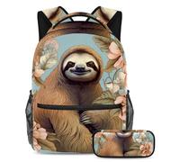 Simpatico bradipo conquista la classe con il nostro set di 2 zaini per bambini, zaino e astuccio di grande capacità per ragazzi ragazze adolescenti, Multicolore#05, B:29.4x20x40cm P:19x7.5x3.8cm,
