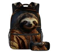 Simpatico bradipo conquista la classe con il nostro set di 2 zaini per bambini, zaino e astuccio di grande capacità per ragazzi ragazze adolescenti, Multicolore#06, B：29.4x20x40cm P：19x7.5x3.8cm,