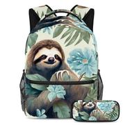 Simpatico bradipo conquista la classe con il nostro set di 2 zaini per bambini, zaino e astuccio di grande capacità per ragazzi ragazze adolescenti, Multicolore#01, B:29.4x20x40cm P:19x7.5x3.8cm,