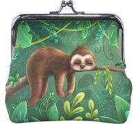 Simpatico bradipo dorme su un portafoglio piccolo con custodia per rami - Portafogli per portamonete con cambio con chiusura a bacio per donna ragazza