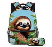 Simpatico bradipo e fiore per mantenere i tuoi oggetti essenziali in posizione con questo comodo set di 2 zaini per studenti, Multicolore, B：29.4x20x40cm P：19x7.5x3.8cm, Zaino daypack