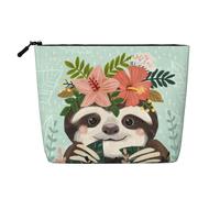 Simpatico bradipo stampato a strato singolo borsa cosmetica materiale di lino finto grande capacità portamonete viaggio e viaggio d'affari essenziale