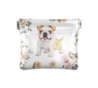 Simpatico Bulldog bianco PU pelle piccola moneta impermeabile porta monete per uomo donna viaggio, Simpatico Bulldog Bianco, 4.33"(L) x 3.74"(W) x 0.39"(H), classico
