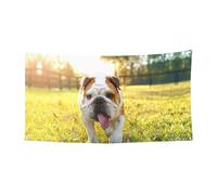 Simpatico bulldog con stampa di cucciolo di bulldog, confezione da 1 striscione per Halloween, decorazione da appendere per interni ed esterni, resistente ai raggi UV con fori in metallo