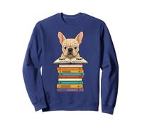 Simpatico Bulldog Francese Che Legge sul Mucchio di Libri Divertente Felpa