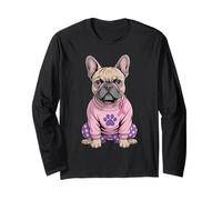 Simpatico Bulldog Francese Pigiama Rosa Cancro al Seno Nastro Maglia a Manica