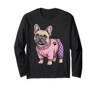 Simpatico Bulldog Francese Pigiama Rosa Cancro al Seno Nastro Maglia a Manica