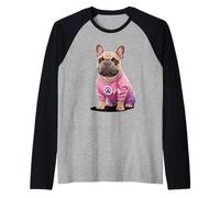 Simpatico Bulldog Francese Pigiama Rosa Cancro al Seno Nastro Maglia con Maniche Raglan