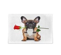 Simpatico Bulldog Francese Rosa Rossa Puzzle in Legno per Adulti Bellissimi Puzzle per Adulti 1000 Pezzi Puzzle per Famiglia 29,5 × 19,7 cm