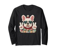 Simpatico Bulldog Francese Segno della Pace retrò Stile Amante dei Cani Design Maglia a Manica