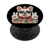Simpatico bulldog francese segno della pace retrò stile amante dei cani design PopSockets PopGrip Adesivo
