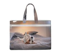 Simpatico cagnolino Jack Russell Terrier,Borsa portadocumenti in tela con cerniera, borsa a mano, valigetta per scuola e ufficio