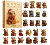 Simpatico calendario dell'avvento 2025 di Moo Deng, 24 giorni, con mini regali e accessori Moo Deng, graziosi ornamenti da collezione, scatola sorpresa per adulti e amici