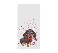 Simpatico cane bassotto con farfallino con stampa freccia d'amore San Valentino Asciugamani morbidi per gli ospiti Asciugamano da bagno Strofinaccio per la casa Bagno Cucina sportiva (27,5 "X 15,7")