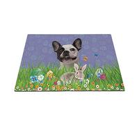 Simpatico Cane Bulldog Francese Benvenuto, Felice Coniglietto Pasquale Uova Fiore Primaverile Tappeto Ingresso Casa Divertenti Zerbino Di Benvenuto Lavabile Tappeti D'Ingresso Per Balcone 40X60Cm