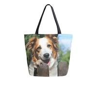 Simpatico cane buono sul cancello del giardino Borsa tote in tela Borsa a tracolla casual da donna Borsa della spesa grande riutilizzabile