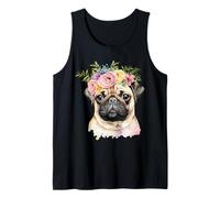 Simpatico cane carlino con corona di fiori divertente unisex design tee Canotta