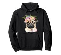 Simpatico cane carlino con corona di fiori divertente unisex design tee Felpa con Cappuccio