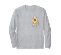 Simpatico Cane Carlino in Una Tasca Finta Divertente Cane Proprietario Cucciolo Meme Maglia a Manica