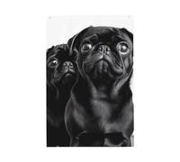 Simpatico cane carlino nero 9 x 1,5 m, bandiere da giardino vivaci su entrambi i lati banner di benvenuto stagionale con occhielli in ottone decorazione sfondo fotografico per cortile portico prato