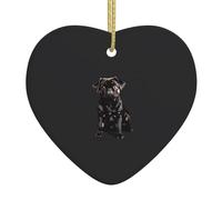 Simpatico cane carlino nero, scala standard, 2_00x, decorazione natalizia in ceramica a forma di cuore, decorazione per albero di Natale, regalo romantico