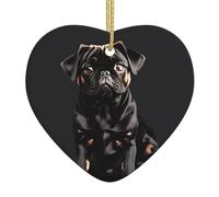 Simpatico cane carlino nero, scala standard, 2_00x, stampa a forma di cuore, decorazione natalizia in ceramica per albero di Natale, casa, vacanze, amore