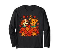 Simpatico Cane Che Gioca in Autunno Foglie Autunnali Cucciolo Design Maglia a Manica