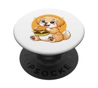 Simpatico cane che mangia hamburger divertente kawaii animale amante del cibo PopSockets PopGrip Adesivo