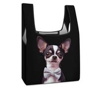 Simpatico cane chihuahua con papillon divertente borsa della spesa riutilizzabile stampata pieghevole borsa della spesa lavabile tote leggera custodia con manico