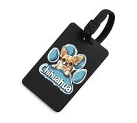 Simpatico cane chihuahua divertente etichetta valigia da viaggio etichetta con privacy nome ID per bagaglio zaino borsa, Stile nero, Taglia unica