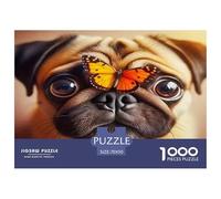Simpatico cane colorato carlino con farfalla appoggiata sul muso, 1000 pezzi, puzzle per adulti e bambini, stimolanti e stimolanti, 70x50 cm/1000 pezzi