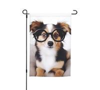 Simpatico cane con occhiali bandiera da giardino 30,5 x 45,7 cm doppia faccia primavera estate bandiera decorativa da cortile piccola bandiera stagionale vacanza decorazione esterna