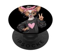 Simpatico cane con occhiali divertente chihuahua segno della pace PopSockets PopGrip Adesivo