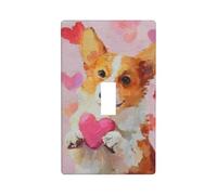 Simpatico cane Corgi che tiene un cuore rosa copertura interruttore luce decorativo singolo interruttore 1 banda piastra da parete per cucina fattoria camera da letto bagno decorazione artistica