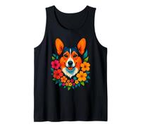 Simpatico cane Corgi con fiori floreale Proprietario di animali domestici Primavera Estate Canotta