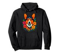 Simpatico cane Corgi con fiori floreale Proprietario di animali domestici Primavera Estate Felpa con Cappuccio