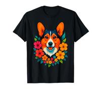 Simpatico cane Corgi con fiori floreale Proprietario di animali domestici Primavera Estate Maglietta