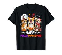 Simpatico Cane Corgi Hallothanksmas Halloween Ringraziamento Natale Maglietta