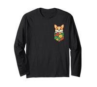 Simpatico Cane Corgi Tascabile Hawaiano Divertente Animale Domestico Tropicale Vacanza Maglia a Manica