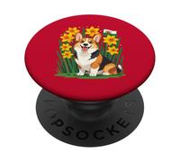 Simpatico cane corgi tra narcisi che sostengono il Galles PopSockets PopGrip Adesivo