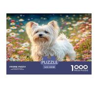 Simpatico cane da compagnia 1000 pezzi per adulti e bambini: Biewer Terrier in un campo di fiori, giochi educativi adatti alla decompressione 52x38 cm/1000 pezzi