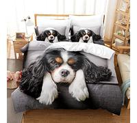 Simpatico Cane Da Compagnia-Cavalier King Charles Spaniel Copripiumino in tre pezzi stampato in 3D Federa Biancheria da letto Letto matrimoniale king size Decorazioni per la casa