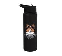 Simpatico cane da pastore delle Shetland che sbircia il cucciolo divertente Sheltie amante dei cani Stainless Steel Insulated Water Bottle