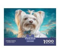 Simpatico cane domestico 1000 pezzi per adulti e bambini: Biewer Terrier Blue Bow Giochi educativi Decorazione per la casa Puzzle per la famiglia 52x38 cm/1000 pezzi