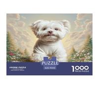 Simpatico cane domestico 1000 pezzi per donne e uomini: cane bianco in un campo di fiori, gioco divertente e stimolante per famiglie, idea regalo 70x50 cm/1000 pezzi