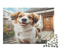 Simpatico Cane Domestico Puzzle da 1000 Pezzi per Adulti e Bambini Mix Corgi presso Porta di Legno Regalo Divertente e Attività per Casa Età 12 Anni In Su 70x50cm/1000 pezzi