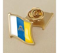 Simpatico Cane Giallo Con Bandiera Delle Isole Canarie,Distintivo Con Spilla,Spilla Con Bandiera,Distintivi Smaltati,Spille Con Bandiera Sventolante Nazionale,Spille Con Stemmi Nazionali Con Band