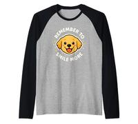 Simpatico Cane Golden Retriever con Scritta Remember To Smile More Maglia con Maniche Raglan