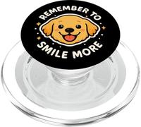 Simpatico cane Golden Retriever con scritta "Remember To Smile More" PopSockets PopGrip per MagSafe
